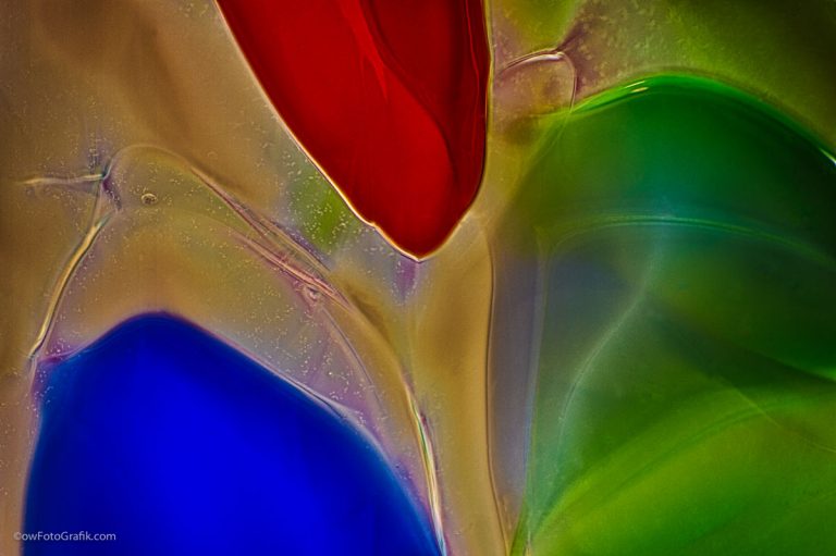 Abstract Blue, Red and Green Macro Glass Art