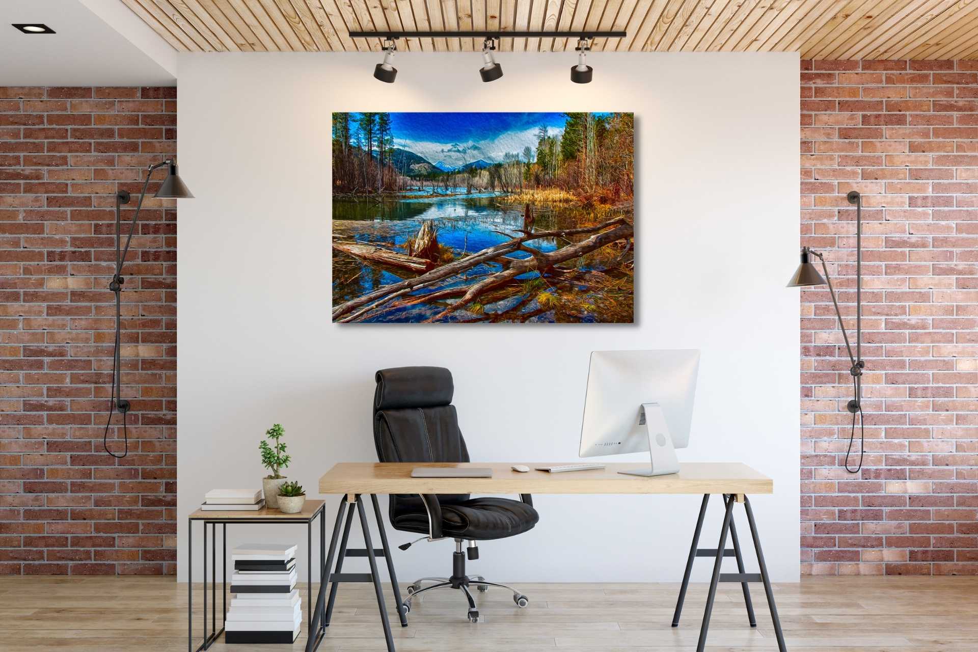 Landscape art in an contemporary industrial interior design style